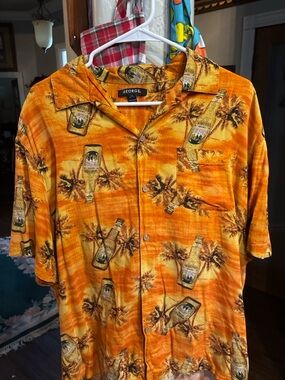 George Orange and Yellow Tropical Rayon Button-Up